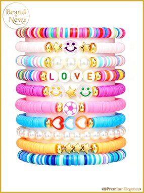10-Piece Friendship Bracelet Set for Girls Teens - Polymer Clay Beaded Stretch